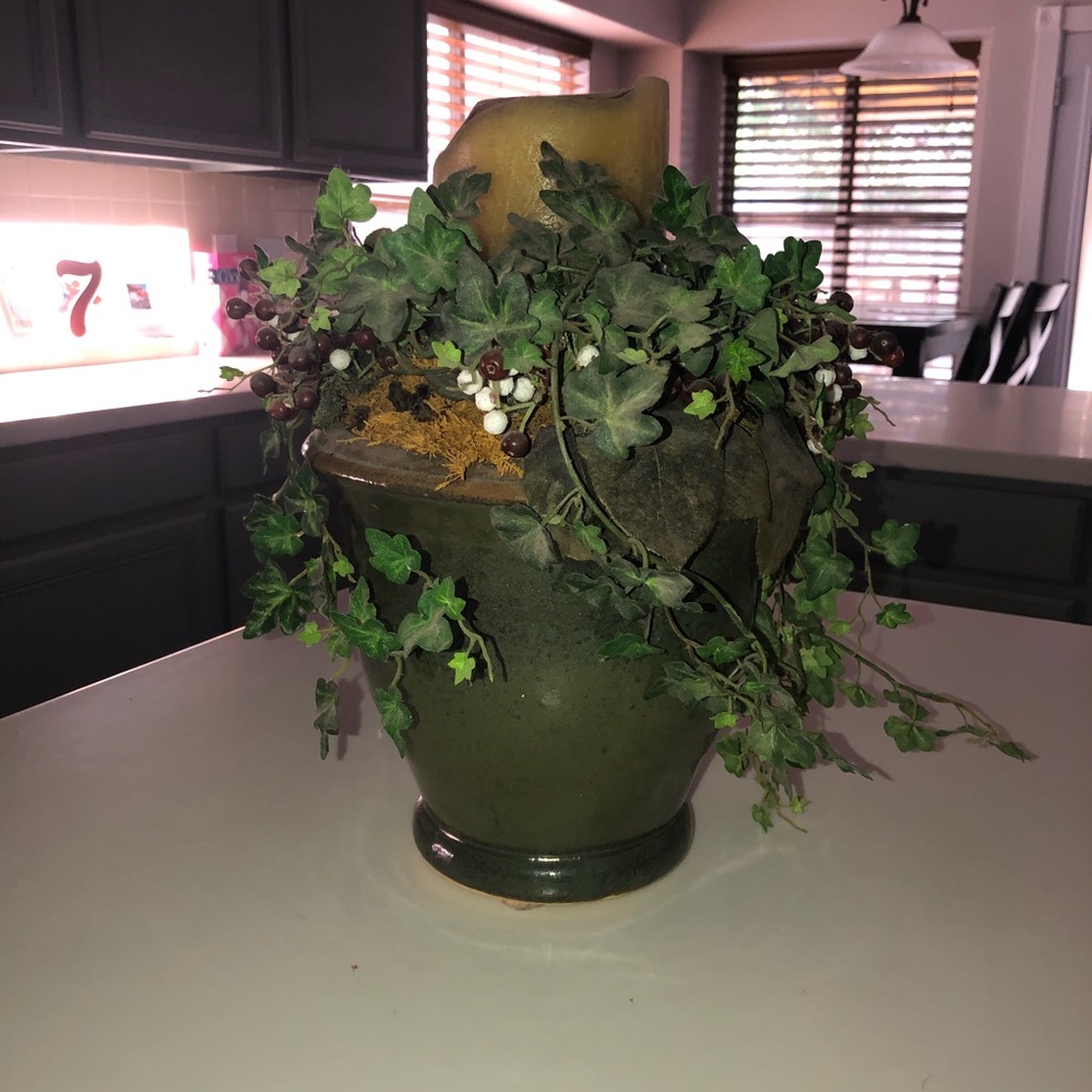 Decorative Vase with Artificial Flowers & Candle